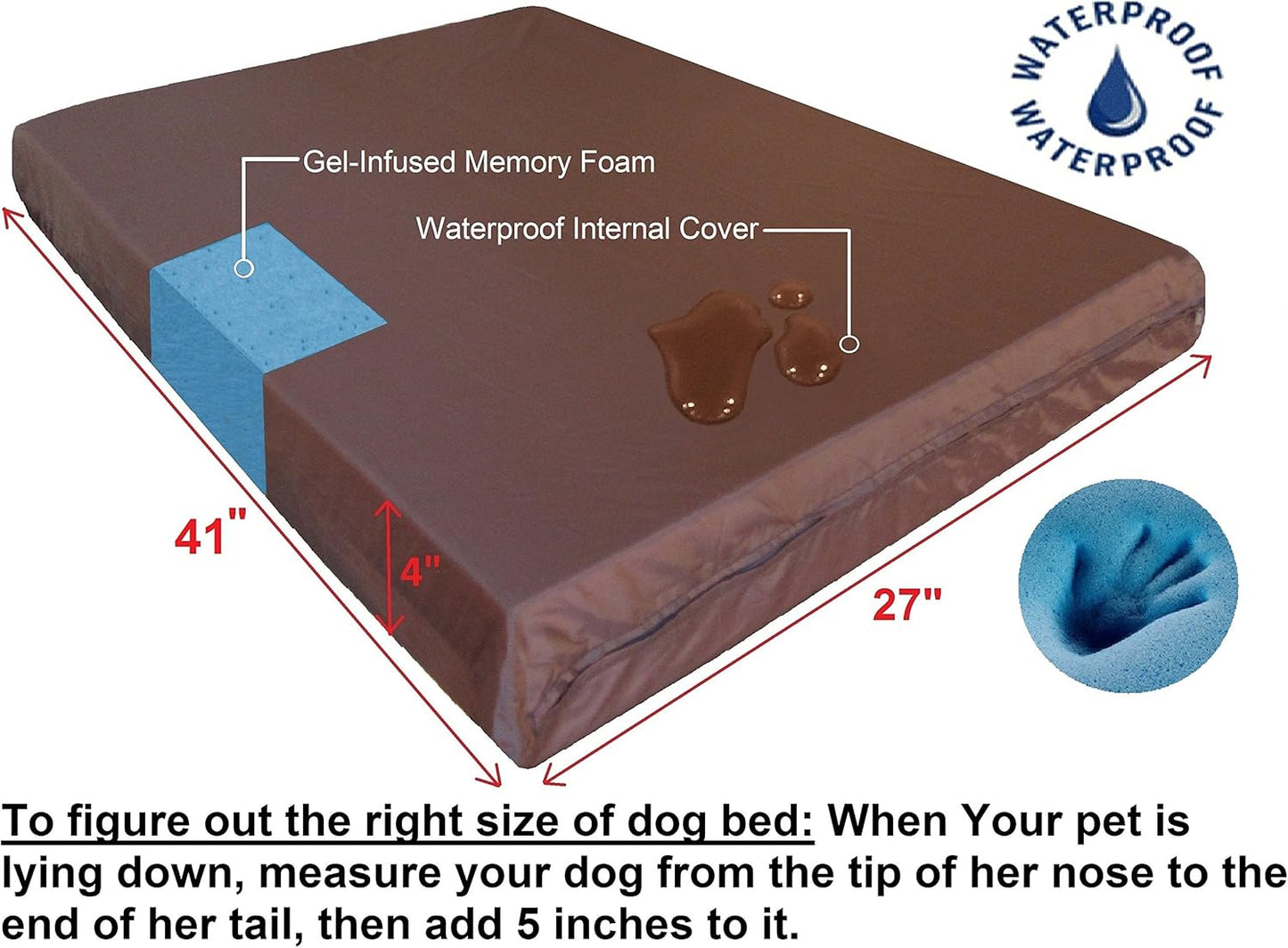 Orthopedic Dog Bed with Memory Foam for Medium Large Pet, Waterproof Liner, Washable Microsuede Gray Cover, 41X27X4 Inch (Fit 42X28 Crate)