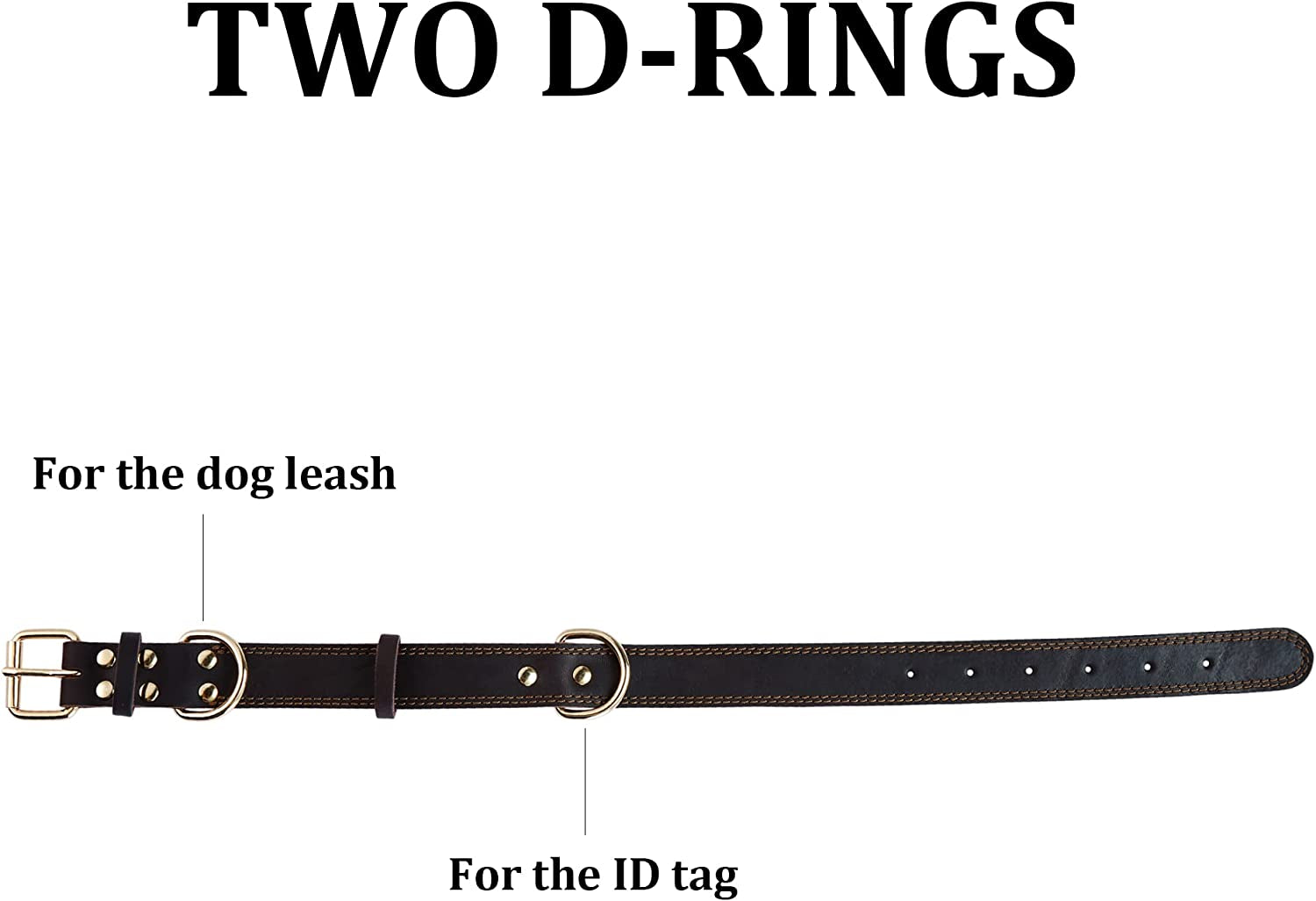 Leather Dog Collar, Heavy Duty Wide Dog Collar for Small,Medium,Large and Extra Large Dogs (M: 1" Wide for 15.2"-19.2" Neck, Dual Stitch - Brown)