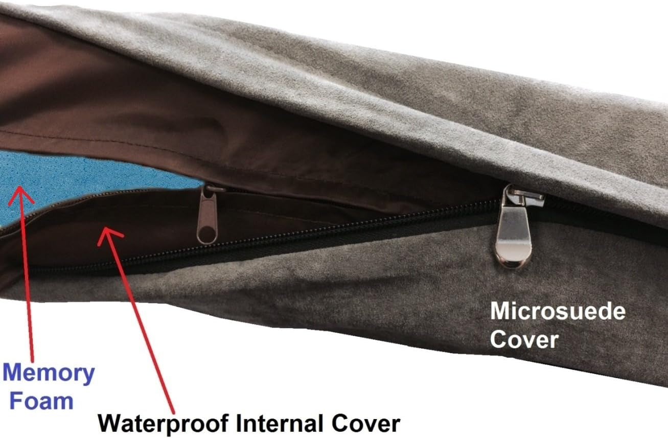 Orthopedic Dog Bed with Memory Foam for Medium Large Pet, Waterproof Liner, Washable Microsuede Gray Cover, 41X27X4 Inch (Fit 42X28 Crate)