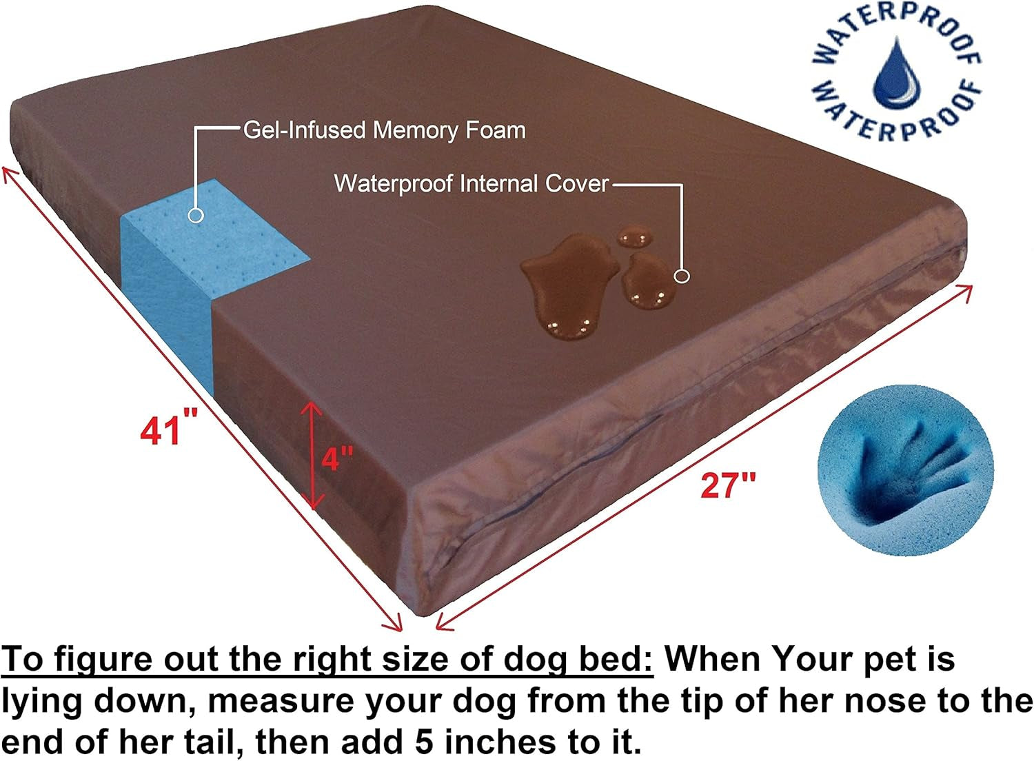 Orthopedic Dog Bed with Memory Foam for Medium Large Pet, Waterproof Liner, Washable Microsuede Gray Cover, 41X27X4 Inch (Fit 42X28 Crate)