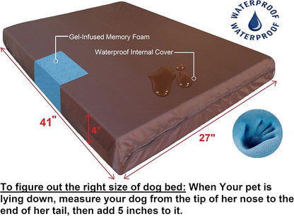 Orthopedic Dog Bed with Memory Foam for Medium Large Pet, Waterproof Liner, Washable Microsuede Gray Cover, 41X27X4 Inch (Fit 42X28 Crate)